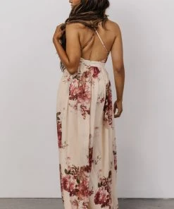 Lyla V Neck Maxi Dress | Natural + Berry Floral Dresses 8 Lyla V Neck Maxi Dress | Natural + Berry Floral Dresses