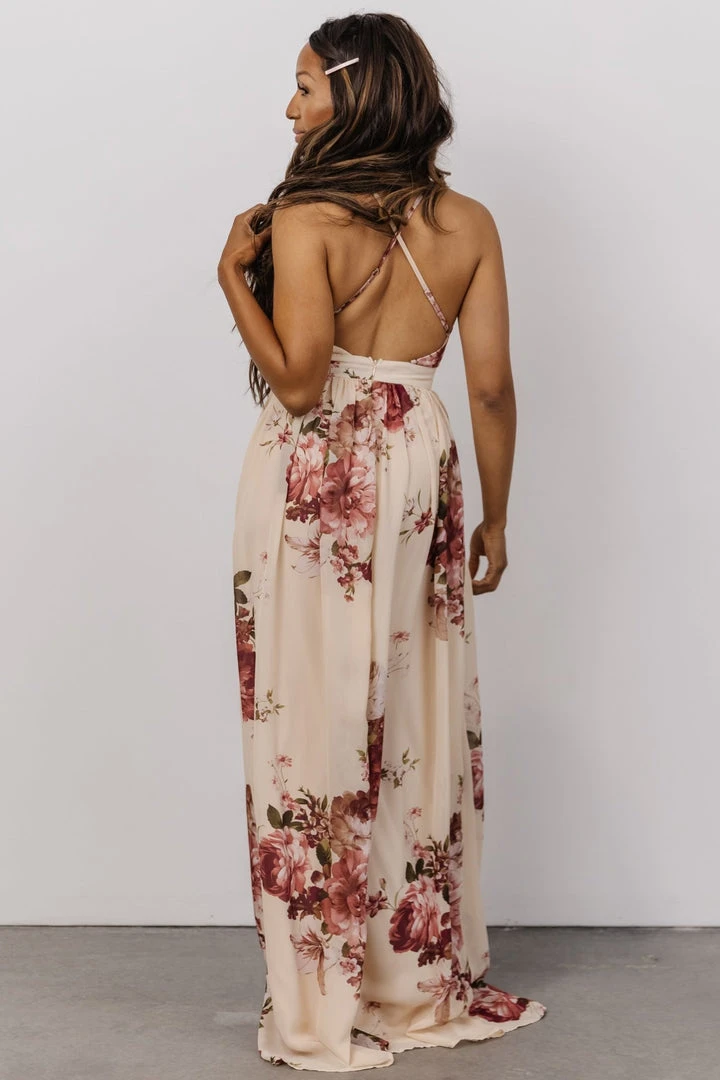 Lyla V Neck Maxi Dress | Natural + Berry Floral Dresses 4 Lyla V Neck Maxi Dress | Natural + Berry Floral Dresses