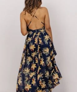 RR Lyla V Neck Maxi Dress | Navy + Gold Multi Floral