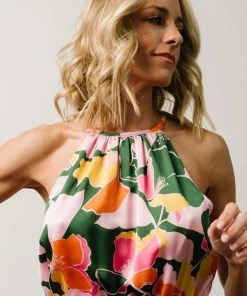 SL Mallory High Neck Jumpsuit | Pink + Green Multi Floral