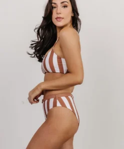EN Swim Malta Stripe High Waisted Bikini Bottom | Tan