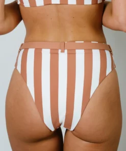 EN Swim Malta Stripe High Waisted Bikini Bottom | Tan