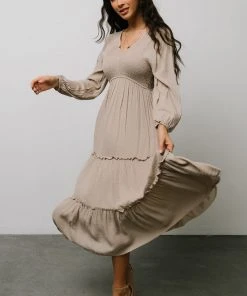 HAY Dresses Marcus Tiered Dotted Midi Dress | Beige