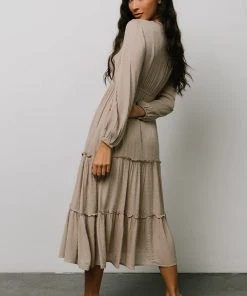 HAY Dresses Marcus Tiered Dotted Midi Dress | Beige