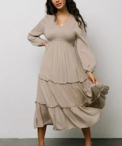 HAY Dresses Marcus Tiered Dotted Midi Dress | Beige