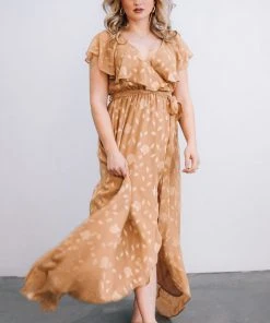 BB Custom Dresses Marion Jacquard Ruffle Maxi Dress | Natural