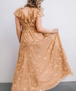 BB Custom Dresses Marion Jacquard Ruffle Maxi Dress | Natural