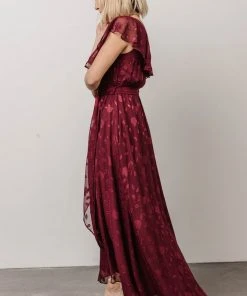 BB Custom Marion Jacquard Ruffle Maxi Dress | Merlot