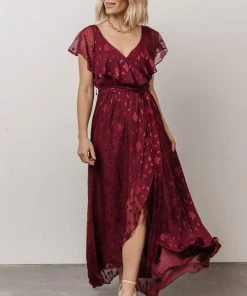 BB Custom Marion Jacquard Ruffle Maxi Dress | Merlot