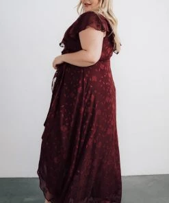BB Custom Marion Jacquard Ruffle Maxi Dress | Merlot