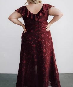 BB Custom Marion Jacquard Ruffle Maxi Dress | Merlot