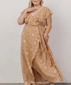 BB Custom Dresses Marion Jacquard Ruffle Maxi Dress | Natural