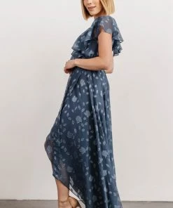 BB Custom Dresses Marion Jacquard Ruffle Maxi Dress | Pacific Blue