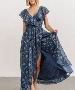 BB Custom Dresses Marion Jacquard Ruffle Maxi Dress | Pacific Blue