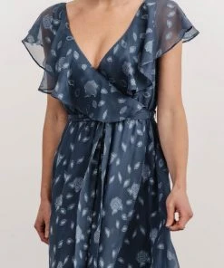 BB Custom Dresses Marion Jacquard Ruffle Maxi Dress | Pacific Blue