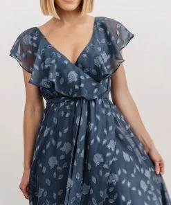 BB Custom Dresses Marion Jacquard Ruffle Maxi Dress | Pacific Blue