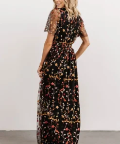 BB Custom Dresses Marseille Embossed Maxi Dress | Black Multi Floral