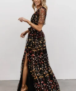 BB Custom Dresses Marseille Embossed Maxi Dress | Black Multi Floral