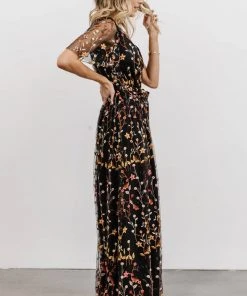 BB Custom Dresses Marseille Embossed Maxi Dress | Black Multi Floral