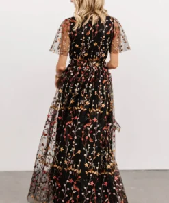 BB Custom Dresses Marseille Embossed Maxi Dress | Black Multi Floral