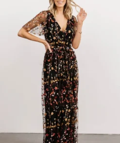 BB Custom Dresses Marseille Embossed Maxi Dress | Black Multi Floral