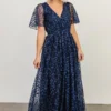 BB Custom Dresses Marseille Embossed Maxi Dress | Blue