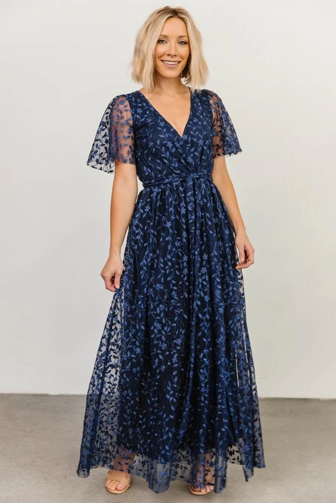 BB Custom Dresses Marseille Embossed Maxi Dress | Blue 1 BB Custom Dresses Marseille Embossed Maxi Dress | Blue