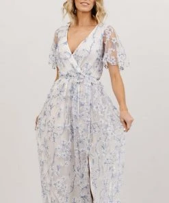 BB Custom Marseille Embossed Maxi Dress | Blue Blossom