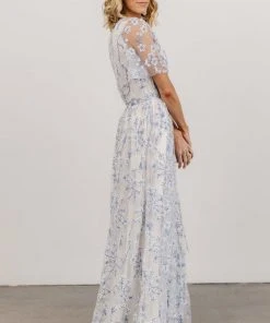 BB Custom Marseille Embossed Maxi Dress | Blue Blossom