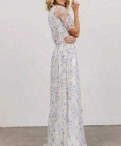 BB Custom Marseille Embossed Maxi Dress | Blue Blossom
