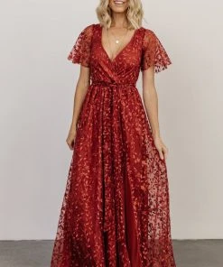 BB Custom Marseille Embossed Maxi Dress | Crimson