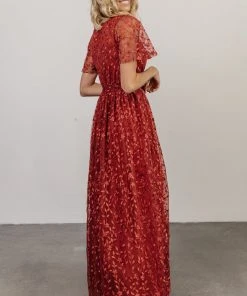 BB Custom Marseille Embossed Maxi Dress | Crimson