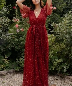 BB Custom Marseille Embossed Maxi Dress | Crimson