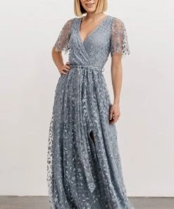 BB Custom Marseille Embossed Maxi Dress | Dusty Blue