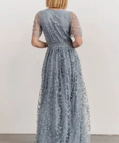 BB Custom Marseille Embossed Maxi Dress | Dusty Blue
