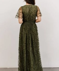 BB Custom Marseille Embossed Maxi Dress | Olive