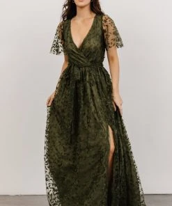BB Custom Marseille Embossed Maxi Dress | Olive