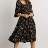 BB Custom Marta Smocked Midi Dress | Black Floral Dresses