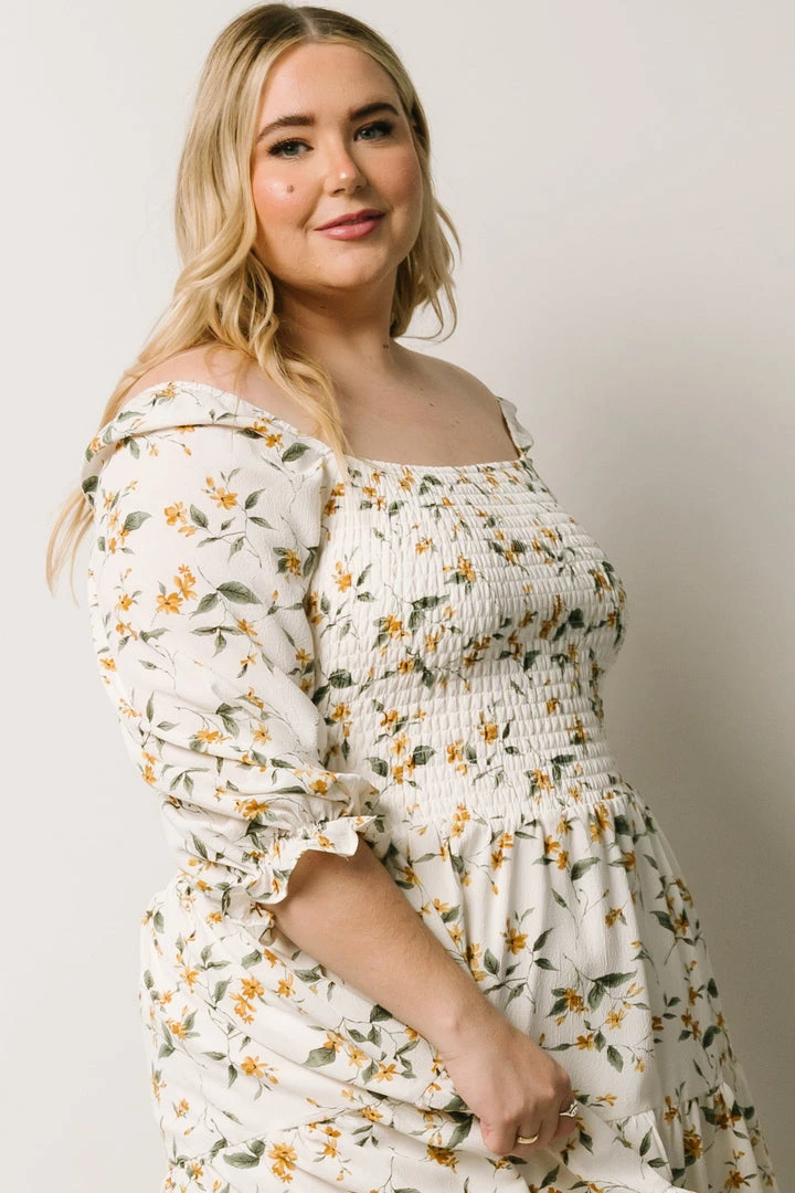 BB Custom Dresses Marta Smocked Midi Dress | Golden Floral BB Custom Dresses Marta Smocked Midi Dress | Golden Floral