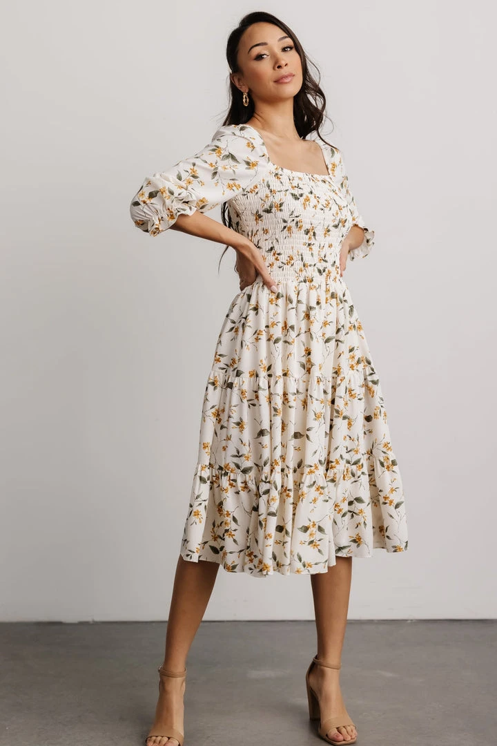 BB Custom Dresses Marta Smocked Midi Dress | Golden Floral BB Custom Dresses Marta Smocked Midi Dress | Golden Floral
