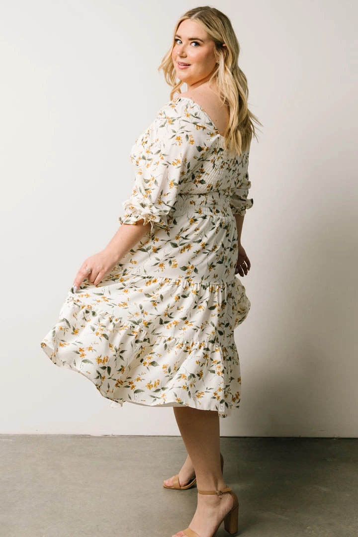 BB Custom Dresses Marta Smocked Midi Dress | Golden Floral BB Custom Dresses Marta Smocked Midi Dress | Golden Floral