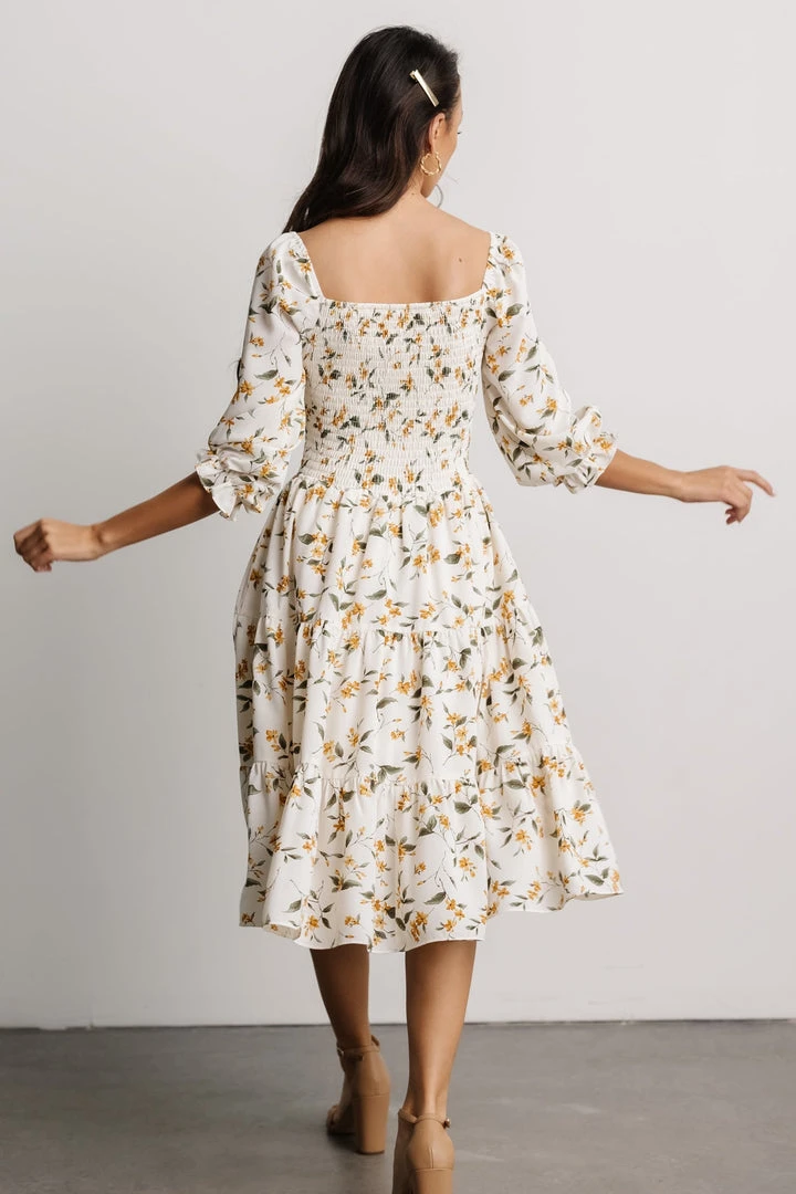 BB Custom Dresses Marta Smocked Midi Dress | Golden Floral BB Custom Dresses Marta Smocked Midi Dress | Golden Floral