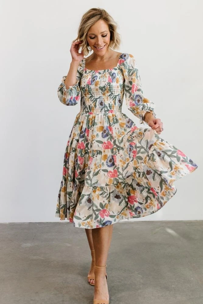 BB Custom Dresses Marta Smocked Midi Dress | Multi Floral 9 BB Custom Dresses Marta Smocked Midi Dress | Multi Floral