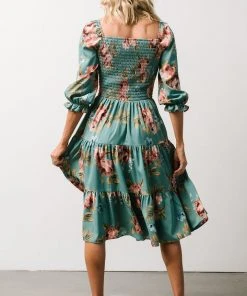 BB Custom Marta Smocked Midi Dress | Persian Green Floral Dresses