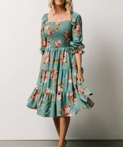 BB Custom Marta Smocked Midi Dress | Persian Green Floral Dresses