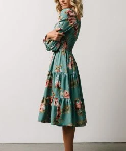 BB Custom Marta Smocked Midi Dress | Persian Green Floral Dresses