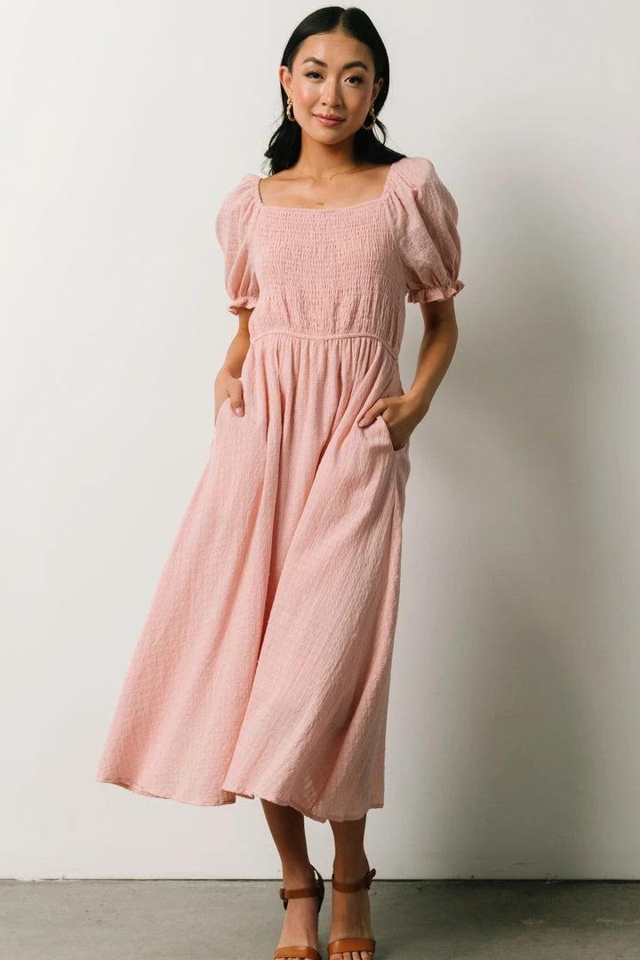 HAY Martha Smocked Midi Dress | Dusty Pink Dresses 1 HAY Martha Smocked Midi Dress | Dusty Pink Dresses
