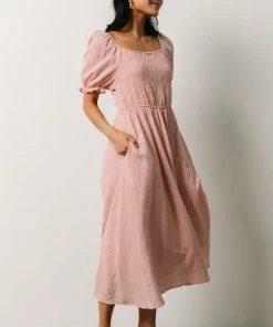 HAY Martha Smocked Midi Dress | Dusty Pink Dresses 24 HAY Martha Smocked Midi Dress | Dusty Pink Dresses