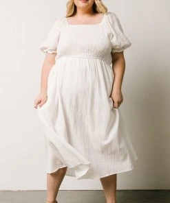 HAY Martha Smocked Midi Dress | Off White