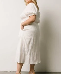 HAY Martha Smocked Midi Dress | Off White